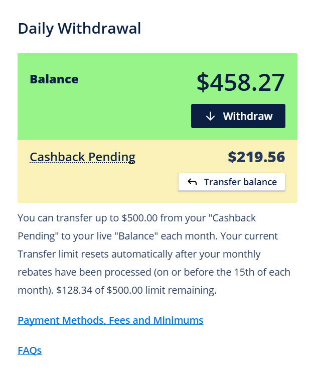 Self-Service Withdrawals screenshot